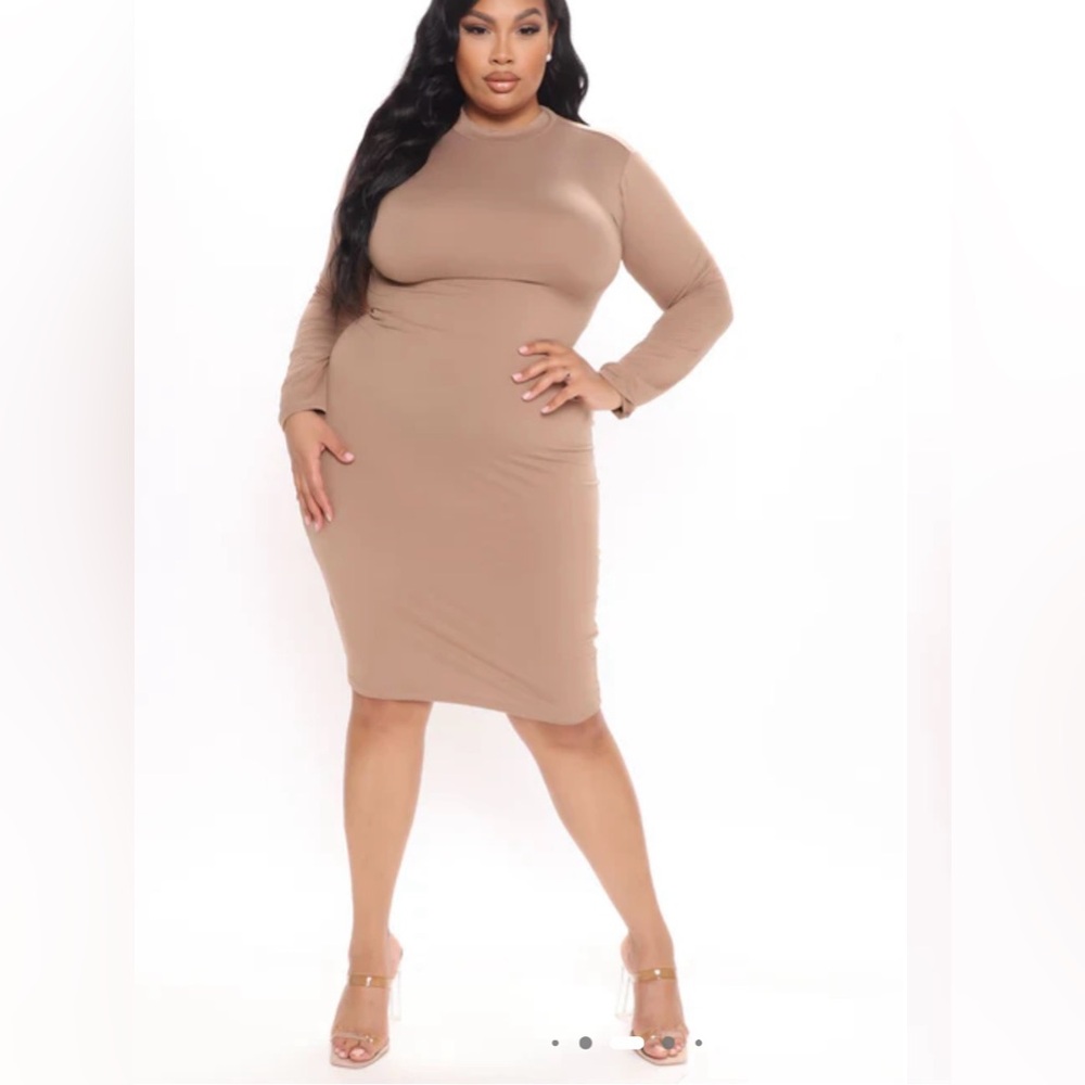 Fashion Nova Tan Long Sleeve Dress